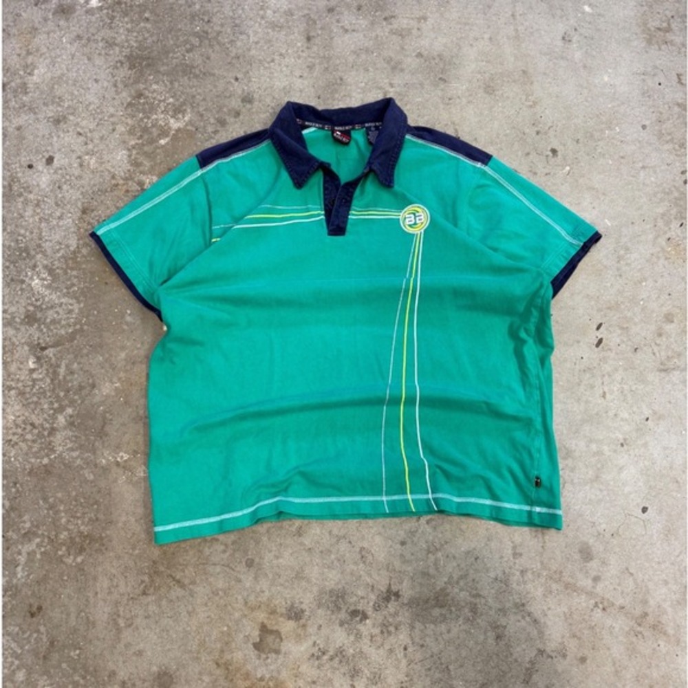 Vintage Bugle Boy Mens XL Green Navy Polo Shirt Colorblock 90s‎ Streetwear